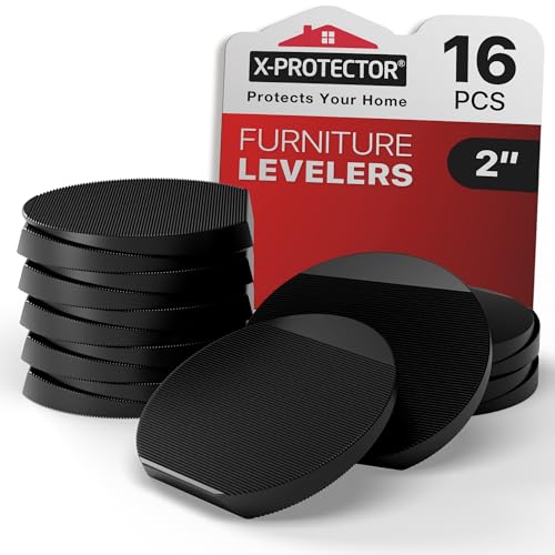 X-Protector 16 PCS 2" Black Rubber Furniture Levelers - Stop Wobbling, Prevent Damage & Noise - Multi-Purpose for All Furniture Types - size: 16 Pack, Black