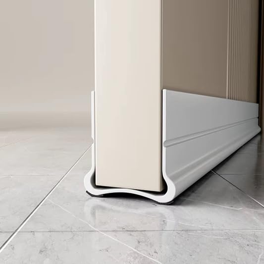 Flexible Adhesive PVC Door Bottom – 39” Long | Fits Standard 1 3/4” Doors | Self Stick Under Door Draft Stopper | Weather Stripping Seal for Noise, Dust, Air & Bug Protection (White, 39" Long) - color: White