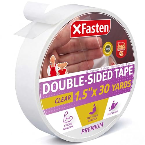 XFasten Double Sided Tape Clear, Removable, 1.5-Inch by 30-Yards, Single Roll Ideal as a Gift Wrap Tape, Holding Carpets, and Woodworking - size: 1.5 Inch X 30 Yards