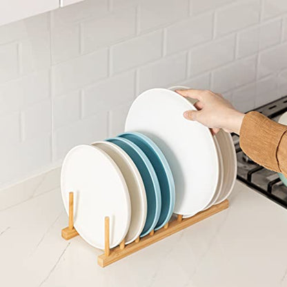 HBlife 4pcs Bamboo Dish Plate Bowl Cup Book Pot Lid Cutting Board Drying Rack Stand Drainer Storage Holder Organizer Kitchen Cabinet (Keep Dry) - color: Bamboo 8 Slots 4pcs