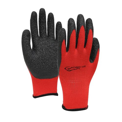 SAFE HANDLER Ultra Stretch Grip Gloves | Latex Crinkle Coated Grip, Thick Lining, Comfort & Flexibility, Red/Black, OSFM, 1 pair (2 gloves) - color: Red/Black