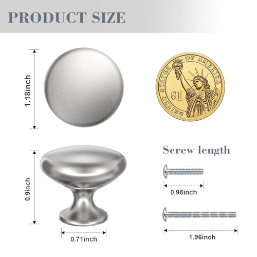 POZEAN Cabinet Knobs Brushed Nickel 20 Pack Cabinet Handles Drawer Knobs Solid Knobs Silver with Screws for Dresser Drawer Cabinet Cupboard - Modern Kitchen, Bedroom and Bathroom Hardware - color: Silver, size: 20 Pack