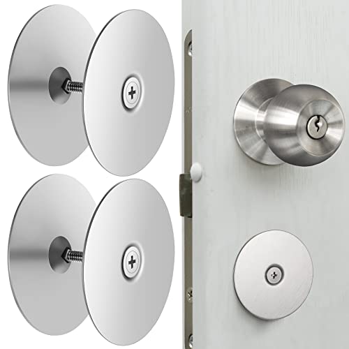 2 Set Door Hole Cover Plate 2-5/8" Diameter Door Hole Filler Plate Stainless Steel Knob, Increase Home Security on Entry, Silver