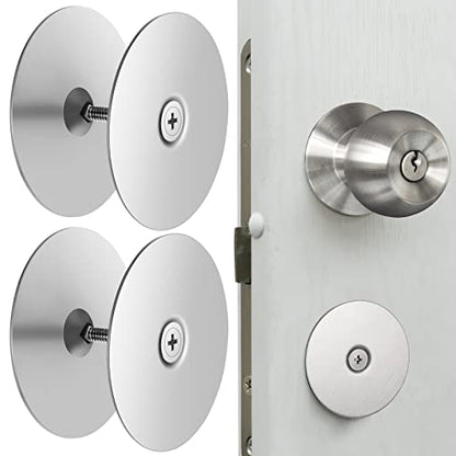 2 Set Door Hole Cover Plate 2-5/8" Diameter Door Hole Filler Plate Stainless Steel Knob, Increase Home Security on Entry, Silver