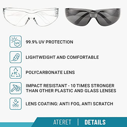 ATERET Protective Polycarbonate Safety Glasses White For Nurses Mechanic Electrician Saftey Glasses Goggles Anti Fog Eye Goggles Safety Protection (36 Pairs, Grey&Clear) - color: Combo (Clear&grey), size: 36 pairs