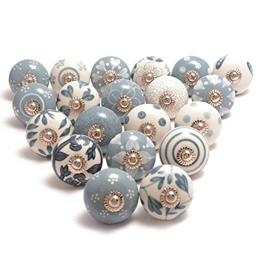 Eleet Assorted Ceramic Cabinet Knobs - Vintage Cabinet Cupboard Door & Drawer Pulls Chrome Hardware (Ceramic Knobs Set of 20, Grey & White) - color: Grey & White, style: Ceramic Knobs Set of 20