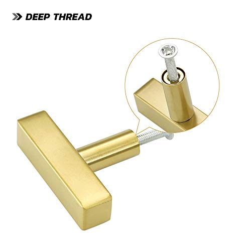 25 Pack Gold Cabinet Knobs Brushed Gold Drawer Knobs T Brass Cabinet Pulls for Kitchen Cupboard & Drawer Hardware - color: Gold, size: Single Hole Center