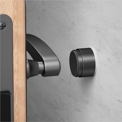 Door Stoppers for Wall Protector with Adhesive, Aluminum Door Knob Wall Protector, Spring Shock Absorption Technology, Door Bumpers for Walls, 1.38" Diameter, 0.94" Thickness - color: Black