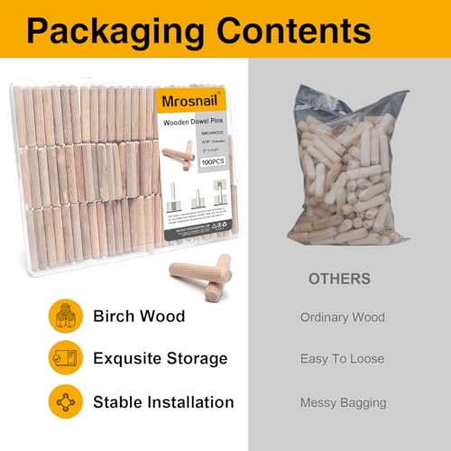 100 Pcs Wooden Dowel Pins, 5/16 x 2 inch Fluted Wood Dowels Hardwood Pegs for Furniture Leg Support, Cabinet Construction, Table Assembly - size: 100PCS 5/16X2