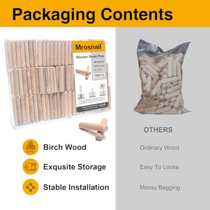 100 Pcs Wooden Dowel Pins, 5/16 x 2 inch Fluted Wood Dowels Hardwood Pegs for Furniture Leg Support, Cabinet Construction, Table Assembly - size: 100PCS 5/16X2