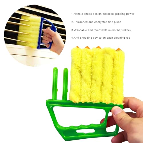 2 PCS Blind Cleaner Duster Tool, 7 Finger Handheld Duster Window Shutters Dusting Cleaner Brush, Washable Mini Blinds Dust Cleaning Tools for Car Air Conditioner Vent (Blue+Green) - color: Blue+green