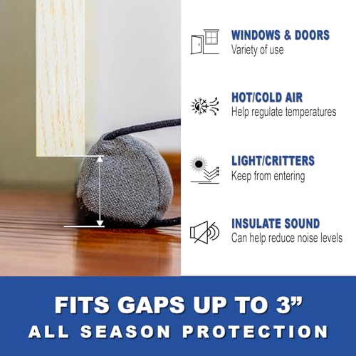 YOUFI 32 Inch Weighted Door Draft Stopper, 3.5lb Heavy Under Door Draft Blocker, Self-Resetting Gap Filler Seal Blocks Cold, Hot Air, Noise, with Non-Slip Bottom, Machine Washable Cover