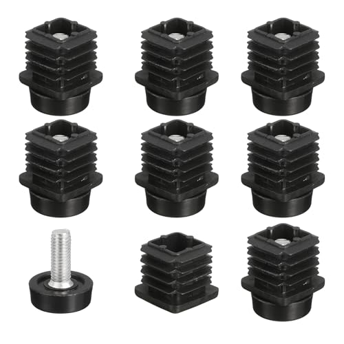 uxcell 8 Set Leveling Feet, M8x25x25mm Plastic Adjustable Furniture Leg Leveling Rectangle Tube Insert Screw-in Glide Levelers Fit Hole 25mm for Table Chair Furniture, Black - size: M8x25x25mm