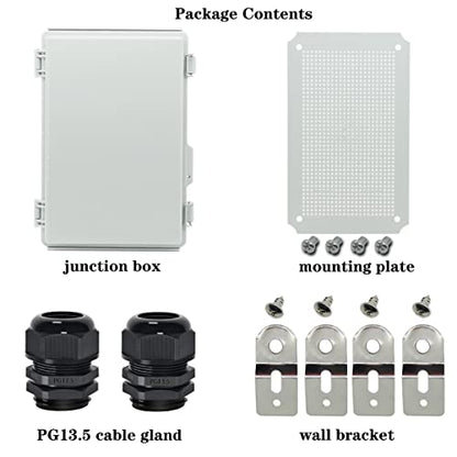Zulkit Junction Box,IP67 Waterproof Electrical Box Hinged Cover Stainless Steel Latch Plastic Enclosure for Project w Mounting Plate Wall Bracket and 2 Cable Gland Grey 11"x7.5"x5.5"/280x190x140mm - color: Grey Cover, size: 11"x7.5"x5.5"
