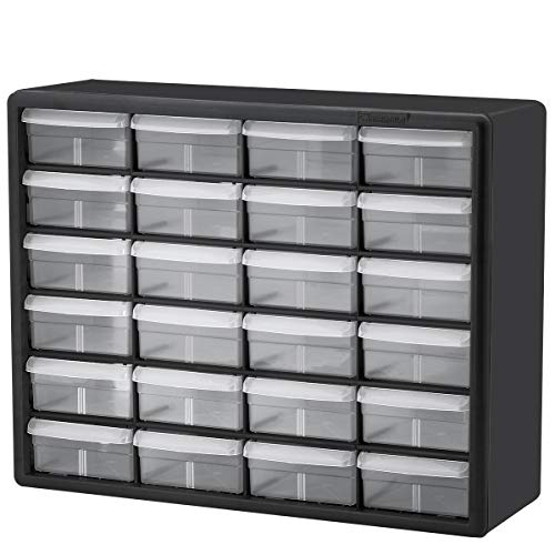 Akro-Mils 24-Drawer Plastic Drawer Storage Cabinet for Garage Organization, Bead Organizer, Building Bricks Storage, Teacher Toolbox, Makeup Organizer, 20" W x 6" D x 16" H, 10724 Black - size: 24 Drawer