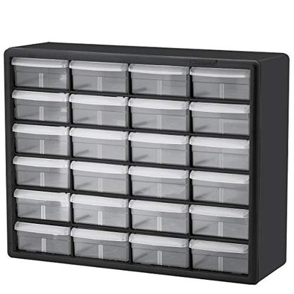 Akro-Mils 24-Drawer Plastic Drawer Storage Cabinet for Garage Organization, Bead Organizer, Building Bricks Storage, Teacher Toolbox, Makeup Organizer, 20" W x 6" D x 16" H, 10724 Black - size: 24 Drawer