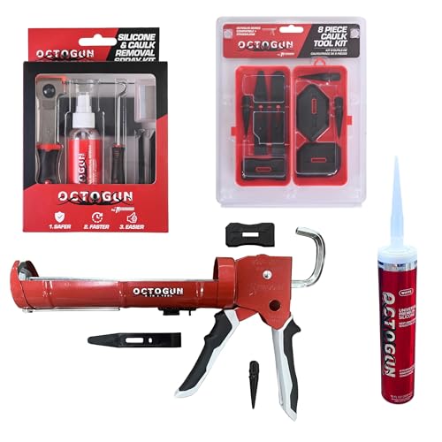 Newborn Octogun Complete Caulking Bundle | Pro Drip-Free Caulk Gun, Universal Silicone Sealant, 8-Piece Smoothing Tool Kit, and Caulk Removal Set | All-in-One Home Repair & Sealing Pack - style: Gun + Tools & Silicone Bundle