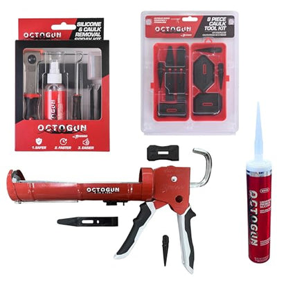 Newborn Octogun Complete Caulking Bundle | Pro Drip-Free Caulk Gun, Universal Silicone Sealant, 8-Piece Smoothing Tool Kit, and Caulk Removal Set | All-in-One Home Repair & Sealing Pack - style: Gun + Tools & Silicone Bundle