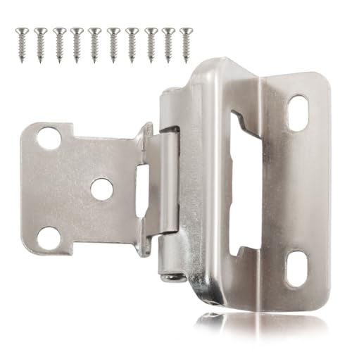 4 Pack (2 Pair) Silver 1/2" Overlay Cabinet Hinges, Partial Wrap Self Closing Kitchen Cabinet Hinges Semi Hidden Cupboard Hinges with Screws - color: Silver
