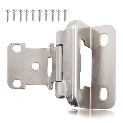 4 Pack (2 Pair) Silver 1/2" Overlay Cabinet Hinges, Partial Wrap Self Closing Kitchen Cabinet Hinges Semi Hidden Cupboard Hinges with Screws - color: Silver