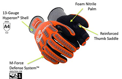 MAGID T-REX Flex Series ANSI A4 Foam Nitrile Coated Impact Gloves, 12 Pairs, Size 8/Medium (TRX443) - size: 8/M, style: 12 Pairs