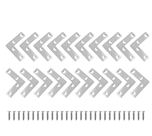 Uenhoy 20 Pcs L Shape Flat Mending Plates 50mm x 50mm (2" x 2") Flat Corner Braces, Right Angle Photo Frame Bracket, Silver - size: 50x50mm/2"x2", style: L Shape