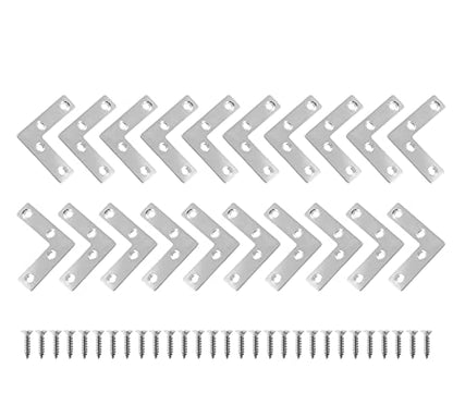 Uenhoy 20 Pcs L Shape Flat Mending Plates 50mm x 50mm (2" x 2") Flat Corner Braces, Right Angle Photo Frame Bracket, Silver - size: 50x50mm/2"x2", style: L Shape