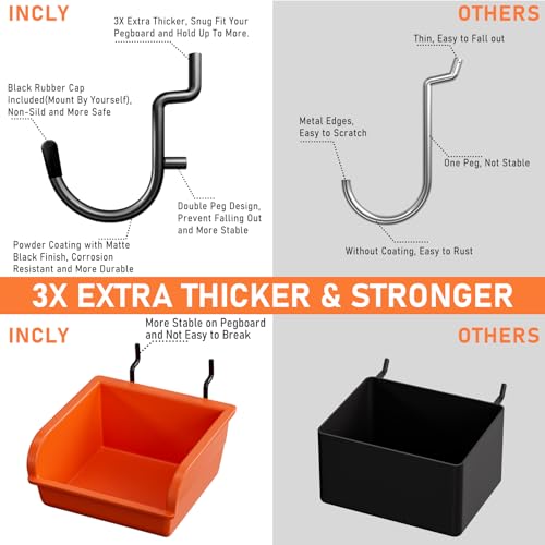 INCLY 48x24 Inch Metal Peg Board Kit with 1/4" Pegboard Hooks Accessories, 4PCS Pegboard Panels and 156PCS Black Pegboard Wall Organizer Tool Storage System for Garage Workbench Shed - size: 48x24 Inch