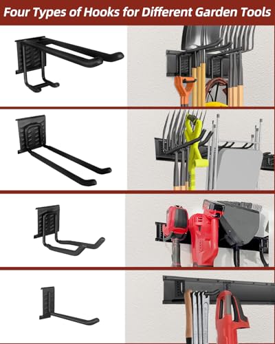 48-Inch Garage Storage Tool Organizer with 8 Hooks - Heavy Duty Metal Rack for Garage Organization, Garden Tool Organizer - Wall Mounted Tool Hanger for Shovels, Ladders, Lawn Tools - size: 48" 3 Panels & 8 Hooks