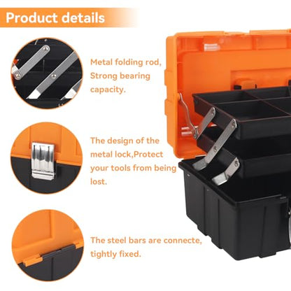 WEWLINE 16.5-Inch Tool Box Organizer 3-Layer Multiplication Plastic Storage Toolbox with Portable Handle Perfect for Home Office Car Trunk Fishing - style: Style 3