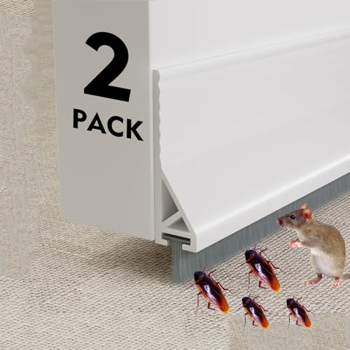2 Pack Door Sweep Brush, Door Draft Stoppers with Brush, Under Draft Stopper for Bottom Reduce Noise, Weather Stripping for Doors Exterior with Self Adhesive, Door Sweep for Bottom 2" W x 39" L, White - color: White