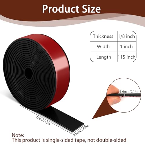 Neoprene Rubber Strips, 1" Wide X 1/8" Thick X 115" Long Adhesive Solid Rubber Strip Sheet, Rolls & Strips Gasket Strip with Adhesive Backing for Crafts, DIY, Warehouse Floor, Liner, Seal - size: 1" Wide X 1/8" Thick X 115" Long