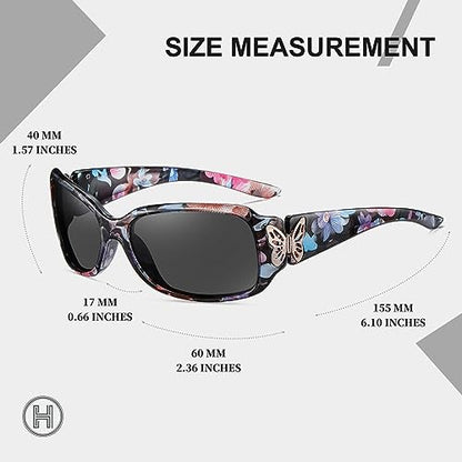 HAOLOTA Women's Polarized Sunglasses - Fashionable Wraparound Butterfly Design with UV400 Protection - color: A02 Flower Frame/Grey Lens