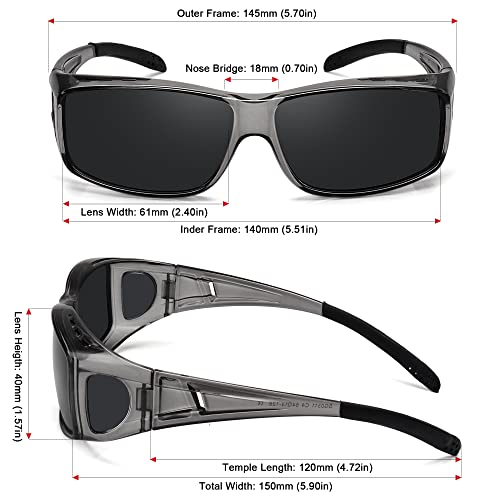 MEETSUN Fit Over Glasses Sunglasses for Men Women,Wrap Around Sunglasses Polarized UV400 Protection - color: (Z1)clear Gray Frame-gray Lens