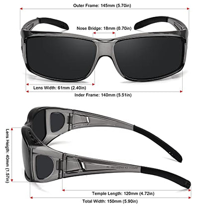 MEETSUN Fit Over Glasses Sunglasses for Men Women,Wrap Around Sunglasses Polarized UV400 Protection - color: (Z1)clear Gray Frame-gray Lens