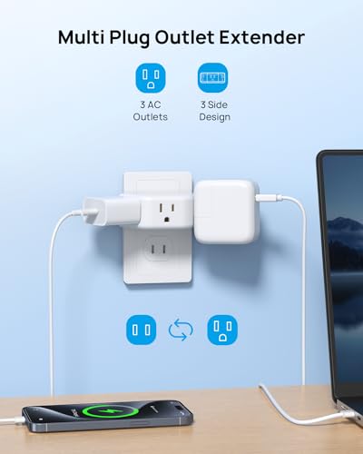 TROND 2 Prong to 3 Prong Outlet Adapter, 3-Way Angled Plug Extender with 3 AC Sockets, Wall Splitter for Non-Grounded Outlets in Old House, Cruise Essentials, White - color: White, size: 3AC-2 Prong Plug, 1 Pack