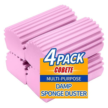 COBETE Damp Clean Duster Sponge,4pack Magic Sponge Eraser,Reusable Damp Dusting Sponge Household Cleaning for Blinds, Glass, Baseboards,Radiators,Window Track Grooves(Pink) - color: Pink