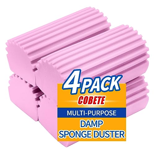 COBETE Damp Clean Duster Sponge,4pack Magic Sponge Eraser,Reusable Damp Dusting Sponge Household Cleaning for Blinds, Glass, Baseboards,Radiators,Window Track Grooves(Pink) - color: Pink