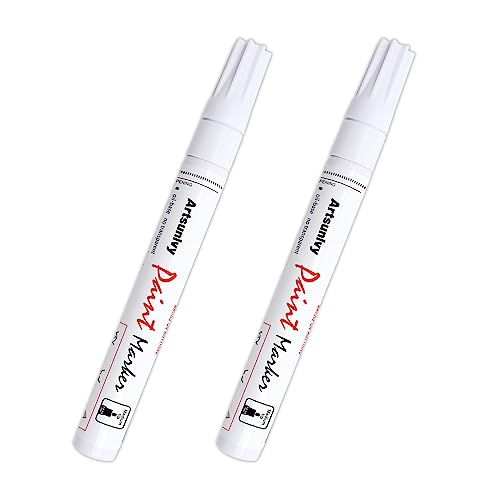 Artsunlvy White Paint Pens marking pens Permanent Markers - 2 Pack Oil Based Waterproof Markers for Tire, Rubber,Wood, Rocks, Metal, Canvas,Plastic, Dark Surface,Craft office Supplies,Medium Point - color: White
