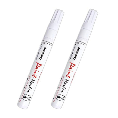 Artsunlvy White Paint Pens marking pens Permanent Markers - 2 Pack Oil Based Waterproof Markers for Tire, Rubber,Wood, Rocks, Metal, Canvas,Plastic, Dark Surface,Craft office Supplies,Medium Point - color: White