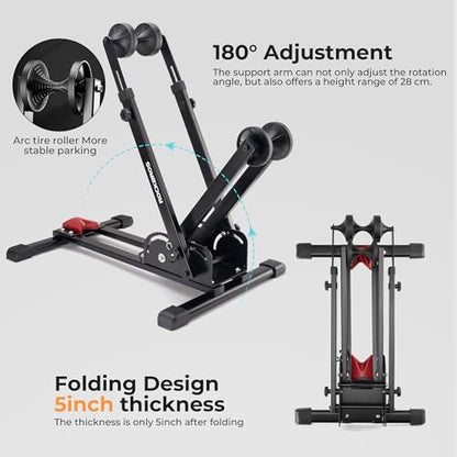 ROCKBROS Bike Stand 2-in-1 Vertical & Horizontal Bike Stand Floor Foldable Adjustable Bike Parking Rack for 24" -27.5" Mountain Road Bike Indoor Storage Garage