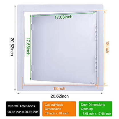 Plumbing Access Panel for Drywall 18 x 18 Inch Plastic Access Door Removable Wall Access Panel Ceiling Reinforced Hinged Durable White - size: 18 X 18 Inch