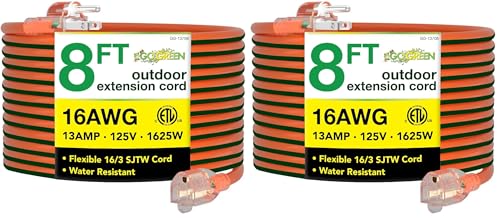 Go Green Power Inc. GG-13708 16/3 Heavy Duty Extension Cord-Orange, 8 ft (Pack of 2) - color: Orange, size: 8 ft (Pack of 2), style: 16/3