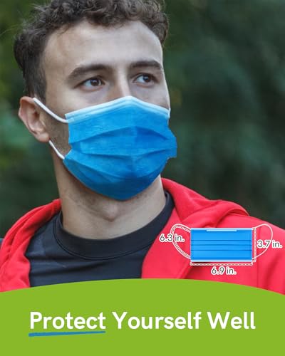 FriCARE Disposable Face Masks, 3-Ply ASTM Level 3 Medical Grade, FSA/HSA Eligible, Breathable & Comfortable for Allergy/Sun Protection, 50 Pack Medium Blue - color: Medium Blue