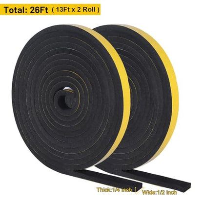 YoleShy Weather Stripping Door Seal Strip for Door Frame Block Air Weather Strip Reduce Noise High-Density Adhesive Foam Tape 1/2 Inch x 1/4 Inch x 26Ft - style: 1/2in x 1/4in x 26FT/Black