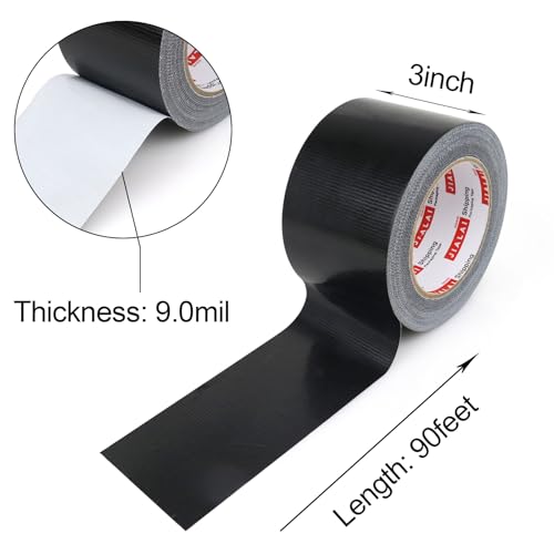 Wide Duct Tape, Industrial Grade 30Yards (90 ft) Wide Tape Duct 3 Inch, 9 Mil Heavy-Duty, Waterproof, Strong, Flexible, No Residue, for Crafts & Home Improvement (Black, 3'' x 90ft) - color: Black, size: 3'' x 90ft