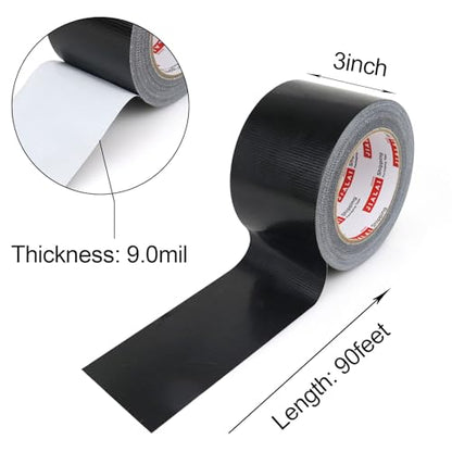 Wide Duct Tape, Industrial Grade 30Yards (90 ft) Wide Tape Duct 3 Inch, 9 Mil Heavy-Duty, Waterproof, Strong, Flexible, No Residue, for Crafts & Home Improvement (Black, 3'' x 90ft) - color: Black, size: 3'' x 90ft
