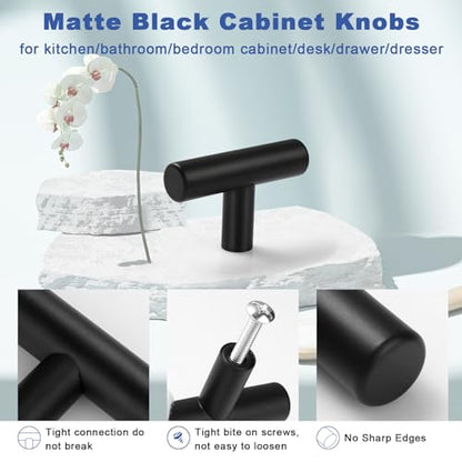 Estmoon 30 Pack Cabinet Knobs Matte Black Drawer Knobs Stainless Steel 2 Inch Overall Length Dresser Knobs for Cabinets Cupboard Bathroom Kitchen Hardware, Single Hole T Bar Knobs - color: Matte Black, size: 1 Hole Mount, style: Knob 30 Pack