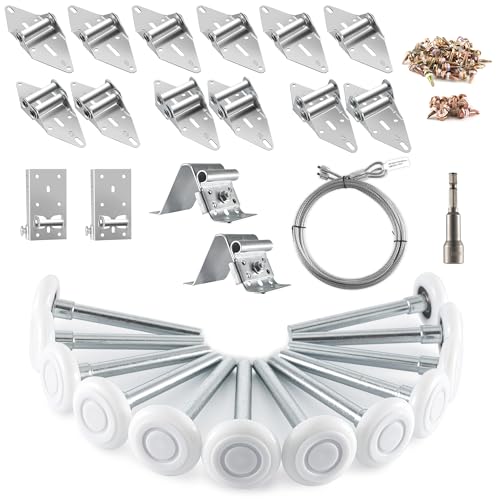 XiKe 2" Nylon Garage Door Roller 4" Stem and Hinges Kit with Top & Bottom Bracket Steel Wire Rope Screw Sleeve Hardware Set for 8 x 8 or 9 x 8 FT Door - color: White, size: 8*8FT DR (rollers+hardware)