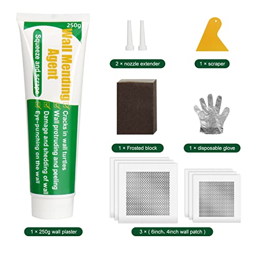 Drywall Repair Kit | 250g Safe Wall Mending Agent | 6pcs Wall Patches | Reusable Frosted Block | Scrapers | Easy Hole Filling for Aluminum, Metal, Plaster, Sheetrock & Ceiling - size: 12Pcs_250g